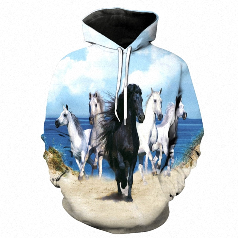 Ladies / Men hoodie beautiful 3D animal Prints / horse Men/ pullover streetwear / FREE shipping