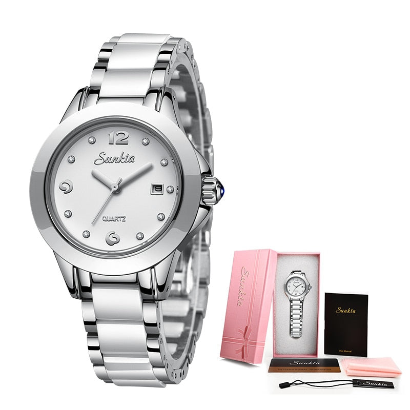 SUNKTA beautiful elegant Top Brand Watches for Women / Waterproof / Diamonds / Quartz Clock