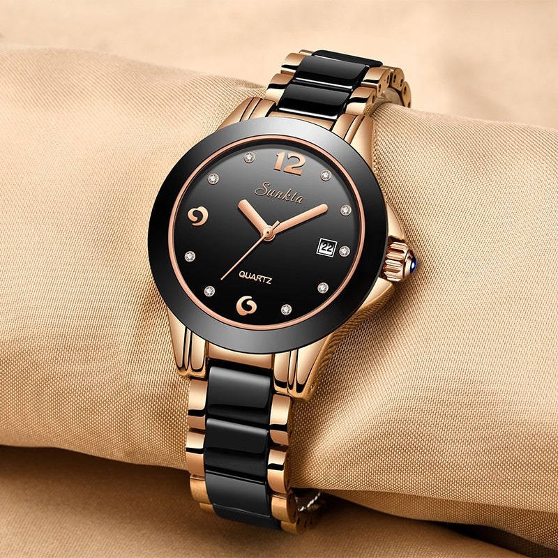 SUNKTA beautiful elegant Top Brand Watches for Women / Waterproof / Diamonds / Quartz Clock