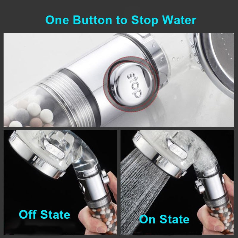 Shower head with fIlitration/stop button 3 Modes and Filter balls / Buy 4 get 1 FREE / Enter Code 0HMG0MQAHKKV / Free Shipping