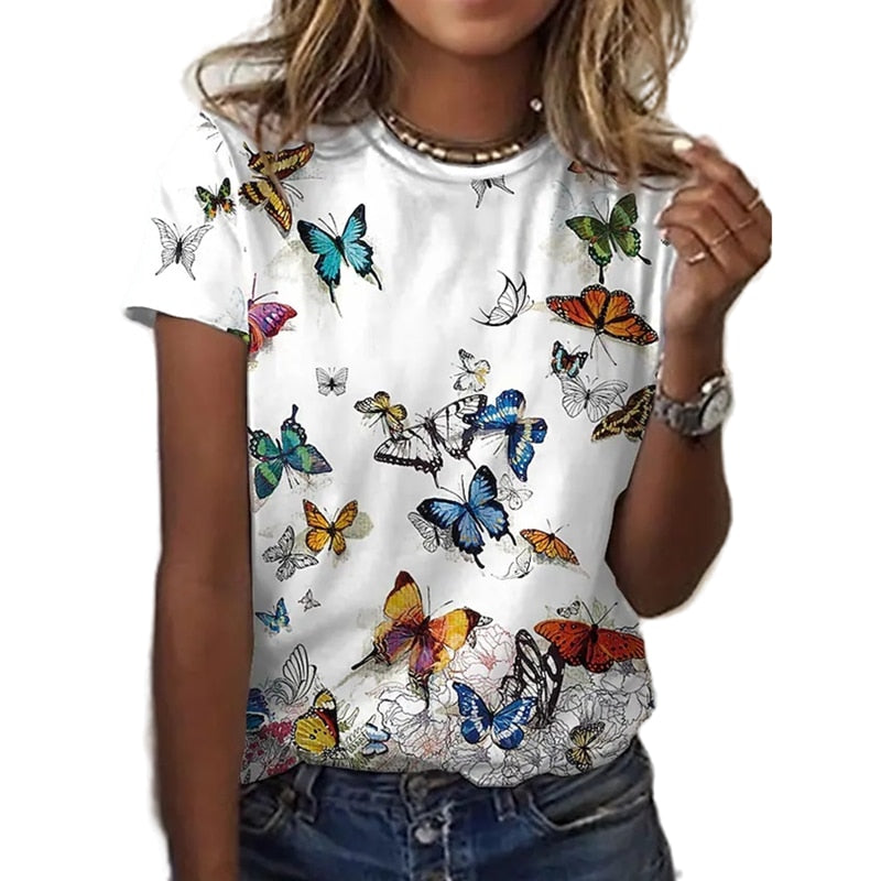Ladies Beautiful Butterfly print designs casual blouse t-shirt top / FREE Shipping
