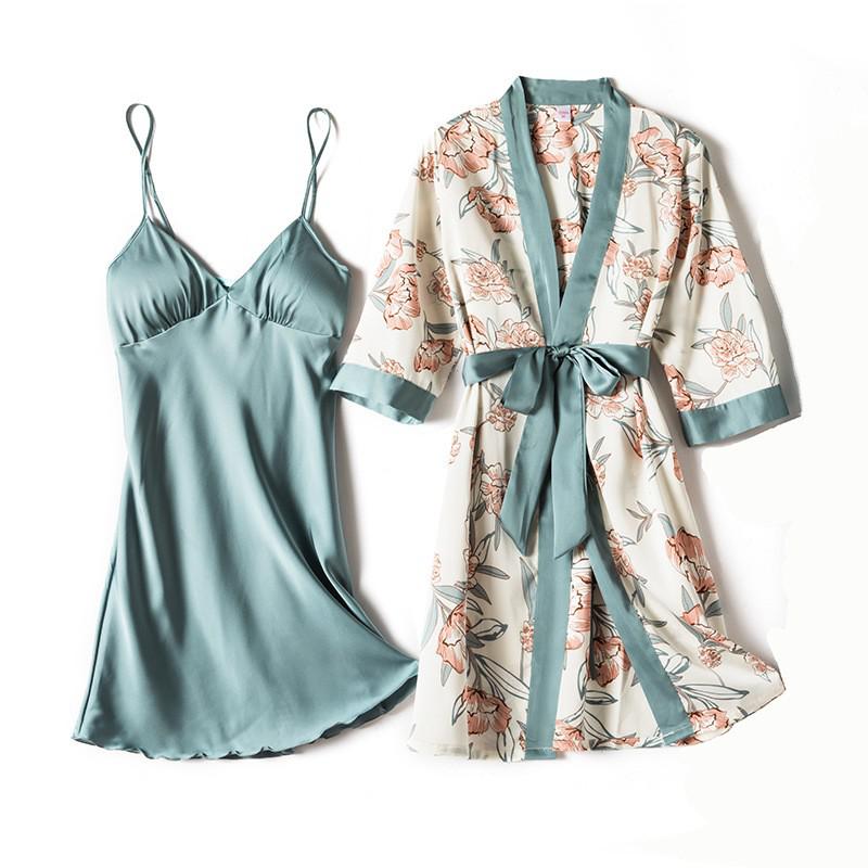 Ladies Intimate Lingerie Sexy Robe / Kimono / soft Satin Print Flowers / FREE Shipping