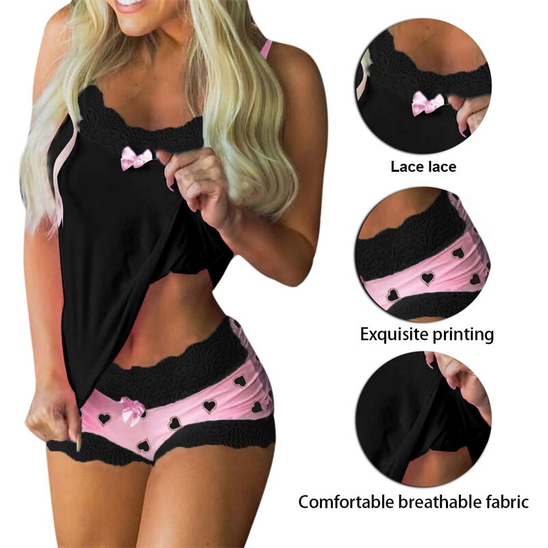 Ladies beautiful pajamas set lingerie top / bottom comfortable / FREE Shipping
