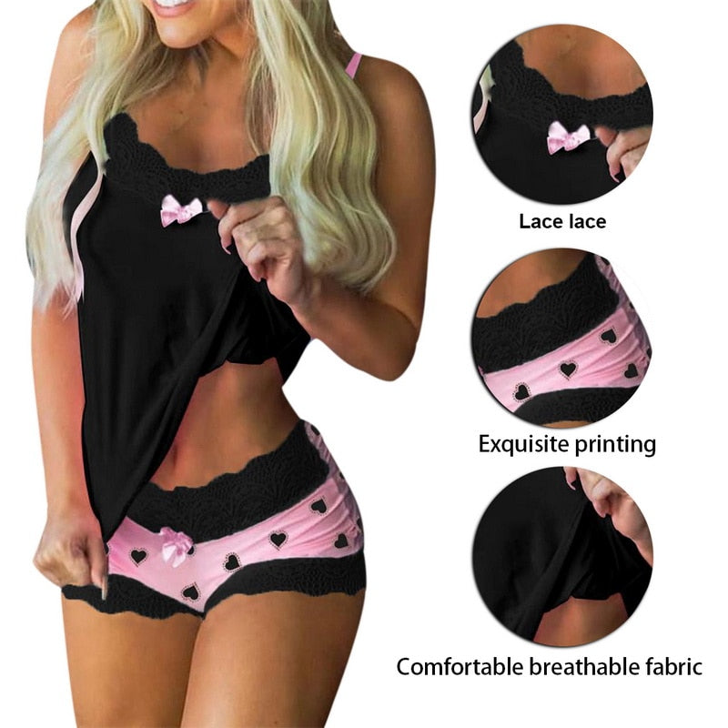 Ladies sexy Pajamas Sleeveless top and panties / Lingerie Sleepwear / FREE Shipping