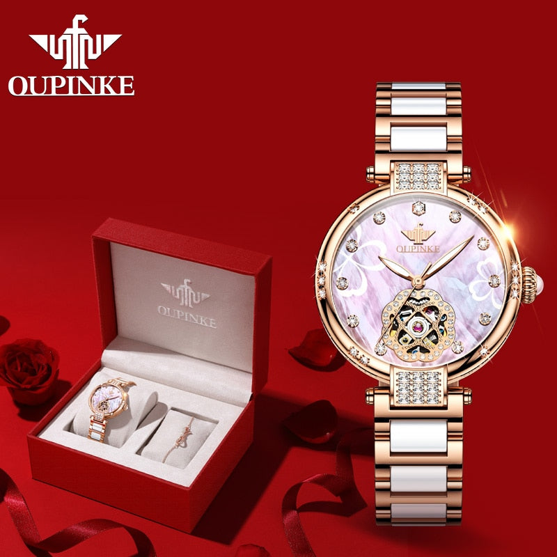 Swiss OUPINKE beautiful / elegant Top Luxury Brand Watch for Women Waterproof Gift Box