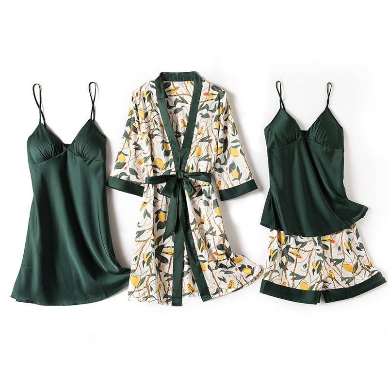 Ladies Intimate Lingerie Sexy Robe / Kimono / soft Satin Print Flowers / FREE Shipping