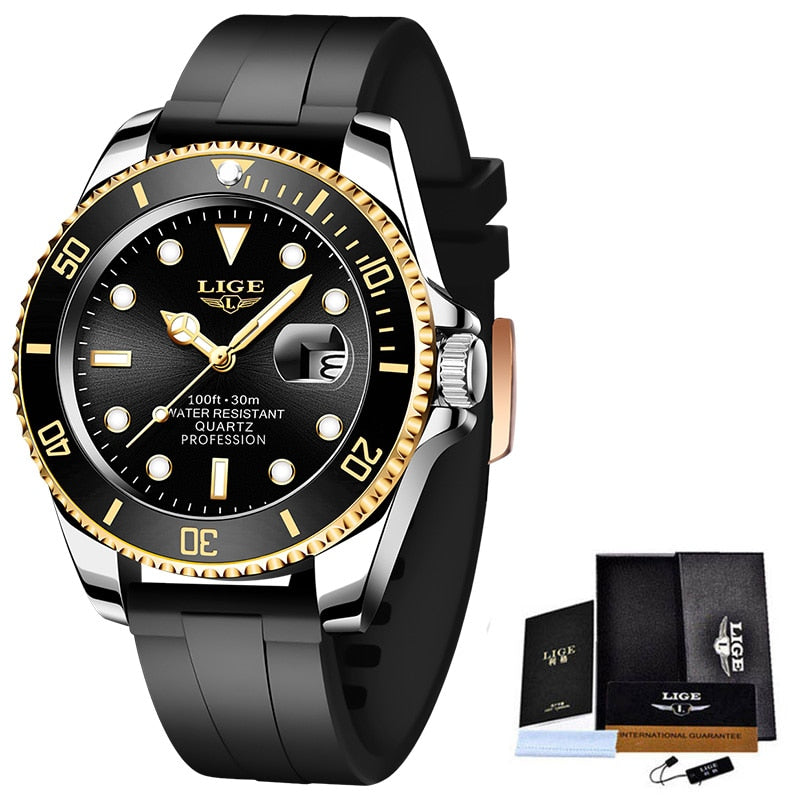 LIGE Top Brand Luxury Fashion Diver Watches for Men / 30ATM Waterproof / FREE Shipping
