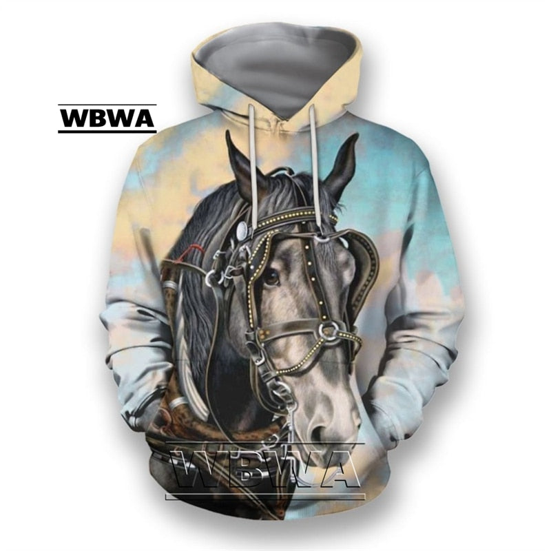 Ladies / Men hoodie beautiful 3D animal Prints / horse Men/ pullover streetwear / FREE shipping