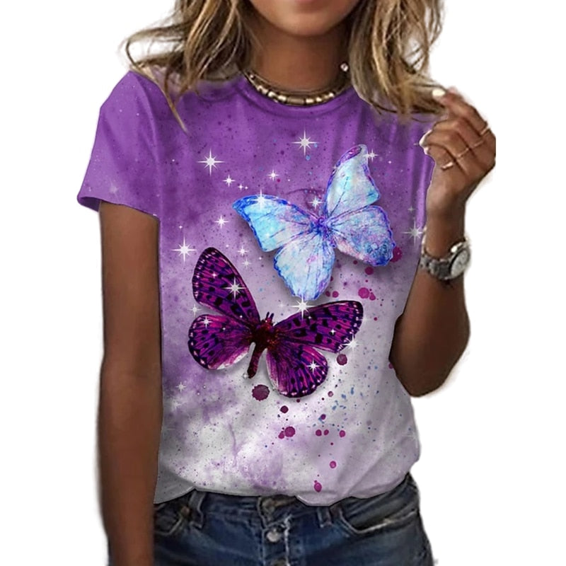 Ladies Beautiful Butterfly print designs casual blouse t-shirt top / FREE Shipping