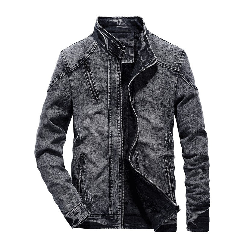 Men's 100% Cotton Fleece Denim Jeans Jacket comfortable and warm / FREE Shipping