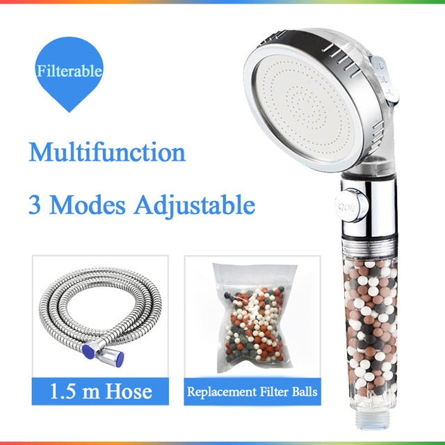 Shower head with fIlitration/stop button 3 Modes and Filter balls / Buy 4 get 1 FREE / Enter Code 0HMG0MQAHKKV / Free Shipping