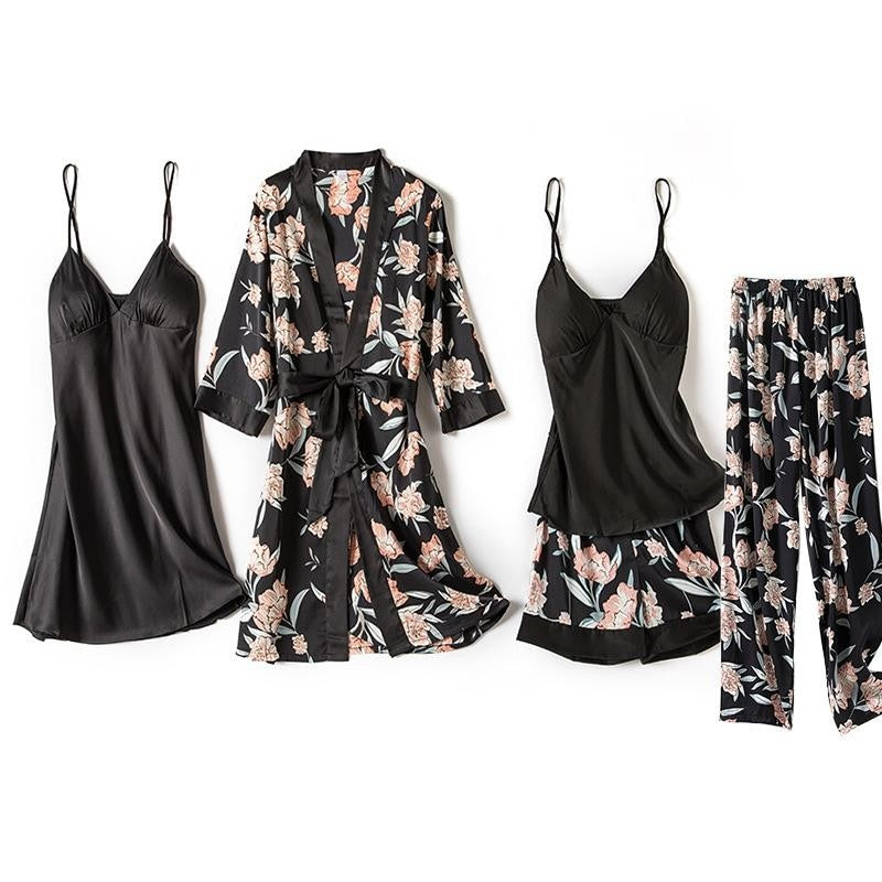 Ladies Intimate Lingerie Sexy Robe / Kimono / soft Satin Print Flowers / FREE Shipping