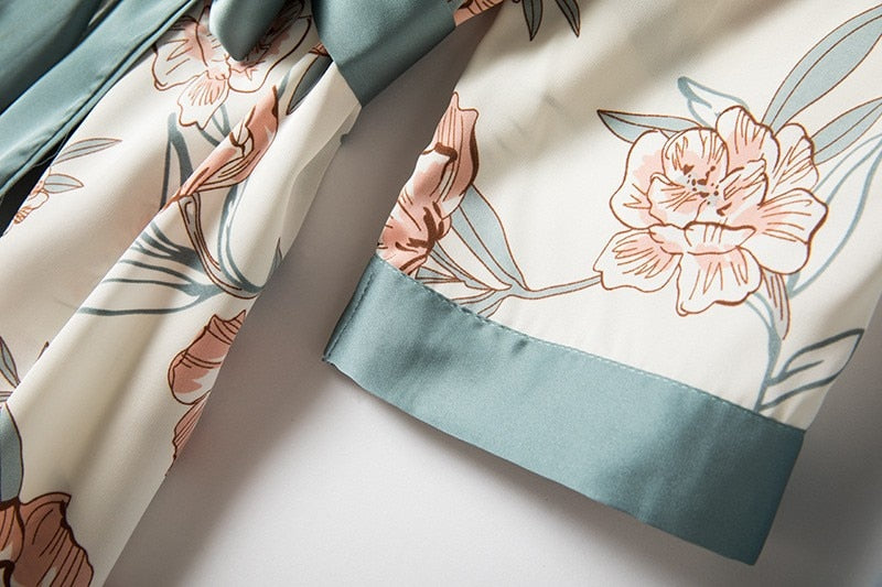 Ladies Intimate Lingerie Sexy Robe / Kimono / soft Satin Print Flowers / FREE Shipping