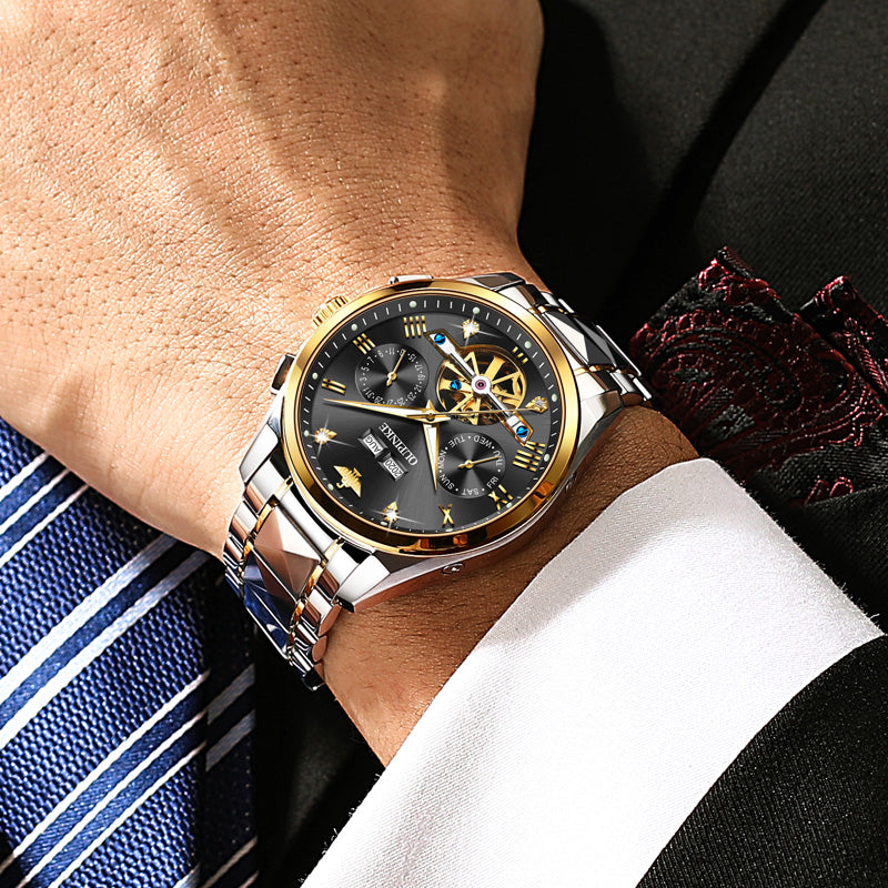 Swiss OUPINKE Top Brand Luxury business Men's Wrist Watch Stainless Steel Waterproof