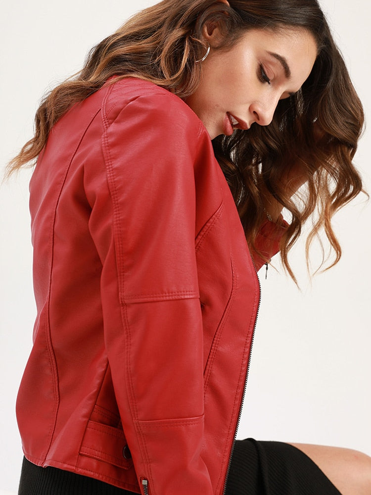 Ladies Leather Slim Jacket comfortable lining and warm / FREE Shipping - tracking available