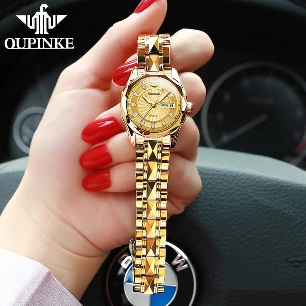 Swiss OUPINKE Top Brand beautiful/elegant Ladies Wristwatch Waterproof Watches Sapphire Mirror Tungsten Steel Watchstrap