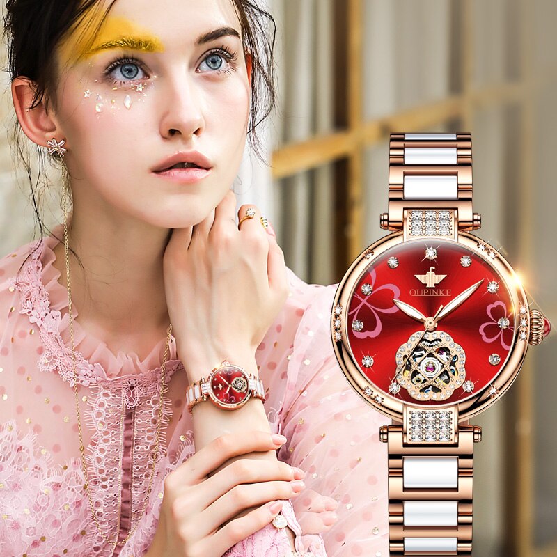 Swiss OUPINKE beautiful / elegant Top Luxury Brand Watch for Women Waterproof Gift Box