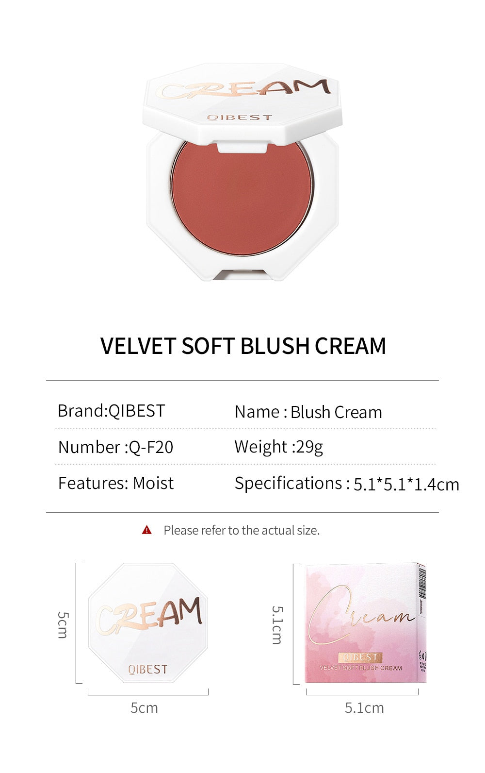 QIBEST Face Blush Peach Cream Makeup Cosmetics / FREE Shipping
