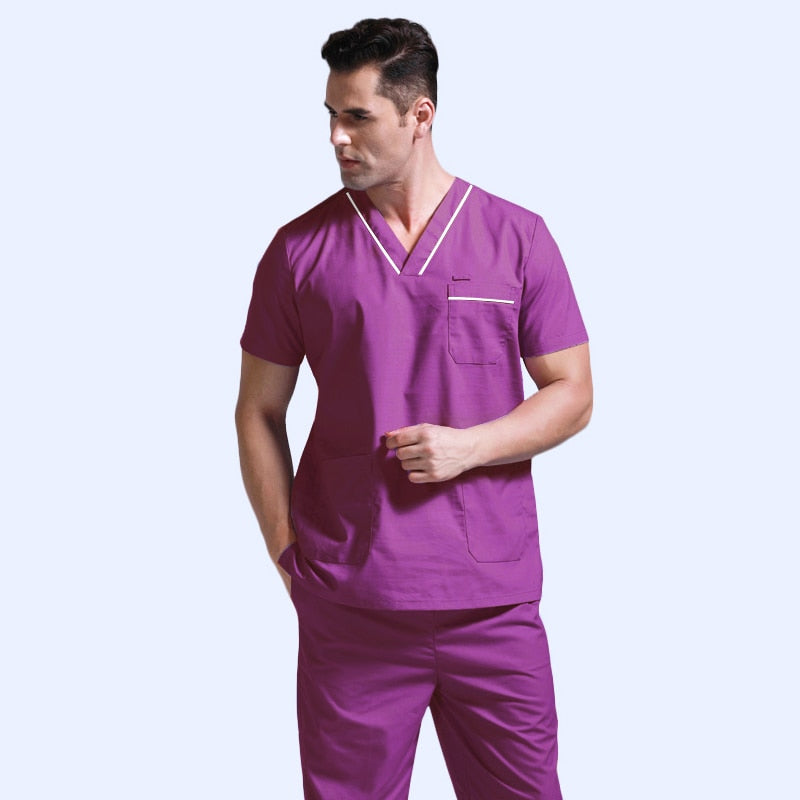 Plug Size Medical Suit for Men Short Sleeve Nursing Scrubs Cotton Veterinary Workwear Doctor Coveralls Surgical Pants Dentistry