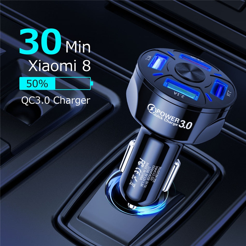 USLION 4Port USB Phone Car Charger Adapter LED Display Fast Charge-Free Shipping