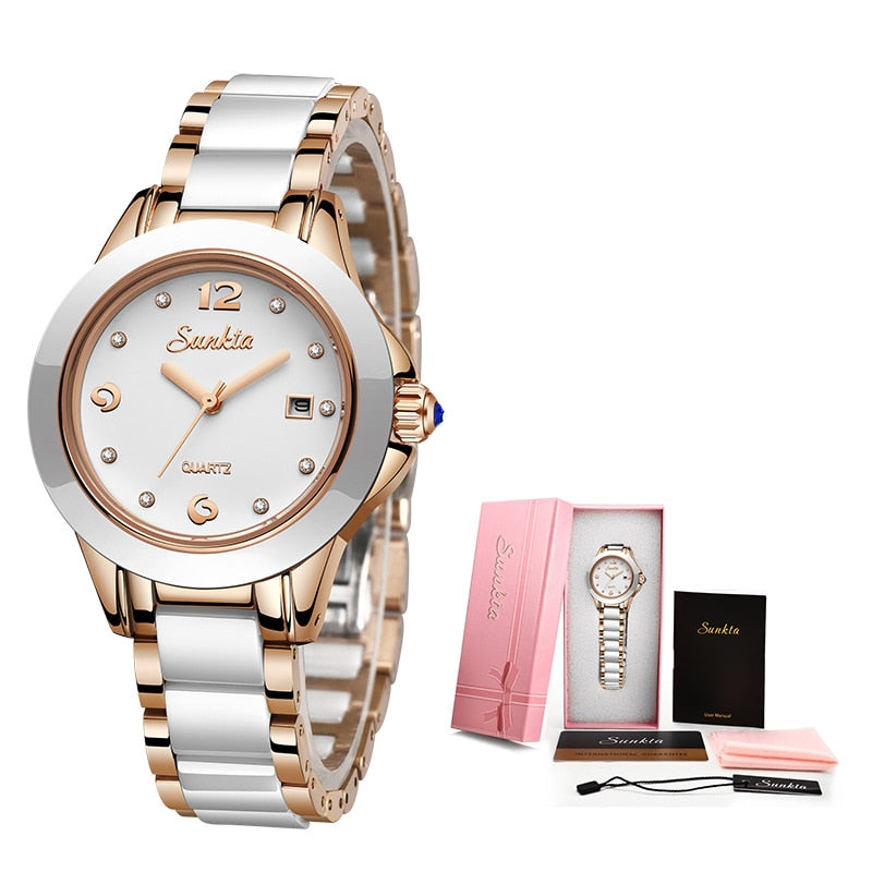 SUNKTA beautiful elegant Top Brand Watches for Women / Waterproof / Diamonds / Quartz Clock