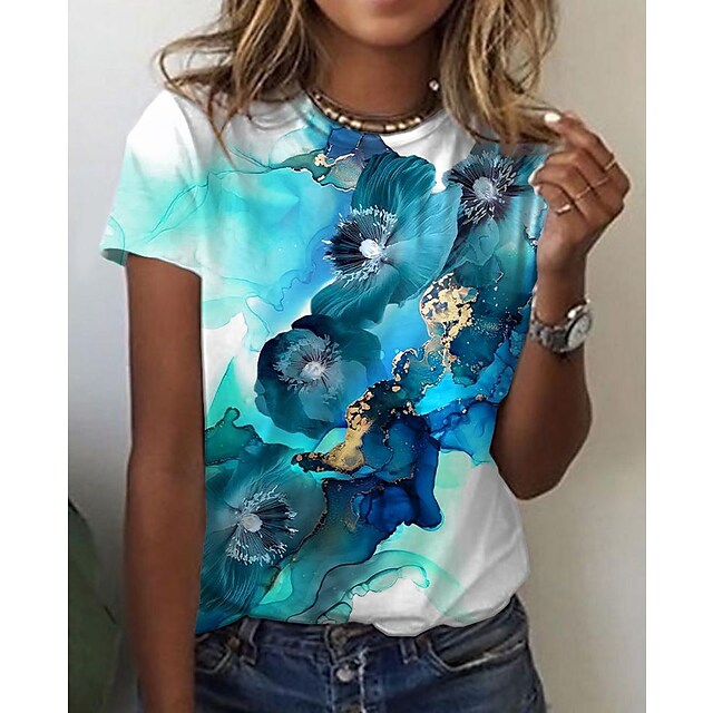 Ladies beautiful 3d floral print designs casual blouse t-shirt tops / FREE Shipping