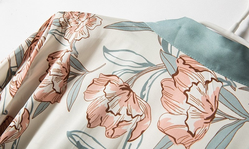 Ladies Intimate Lingerie Sexy Robe / Kimono / soft Satin Print Flowers / FREE Shipping