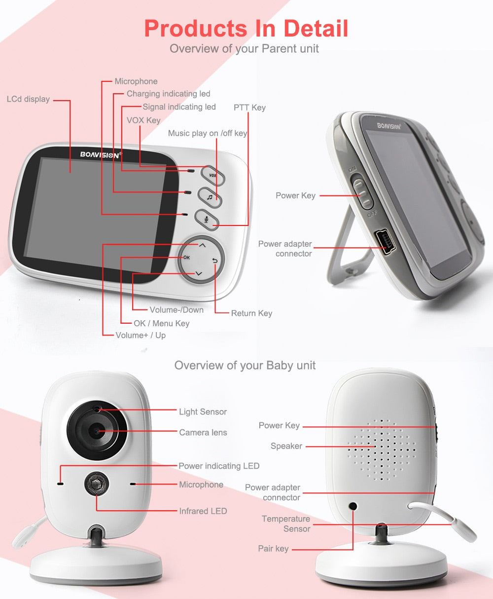 VB603 Video Security Camera Baby Monitor 2.4G Wireless and 3.2 Inches LCD 2 Way Audio / Free Shipping