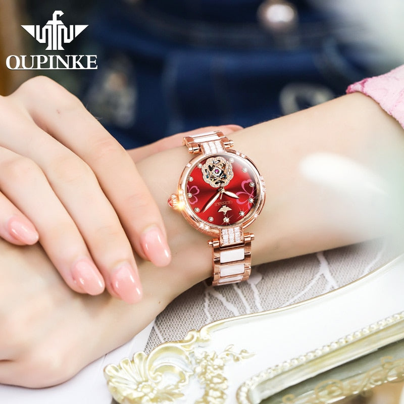 Swiss OUPINKE beautiful / elegant Top Luxury Brand Watch for Women Waterproof Gift Box