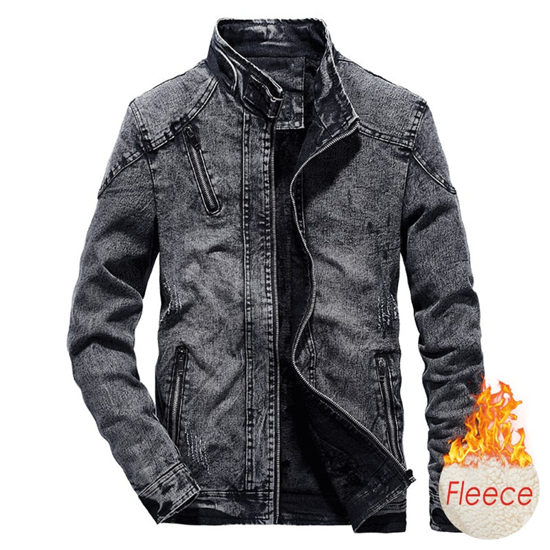Men's 100% Cotton Fleece Denim Jeans Jacket comfortable and warm / FREE Shipping