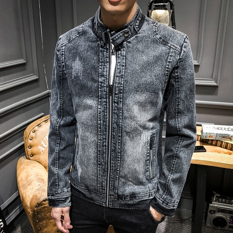 Men's 100% Cotton Fleece Denim Jeans Jacket comfortable and warm / FREE Shipping