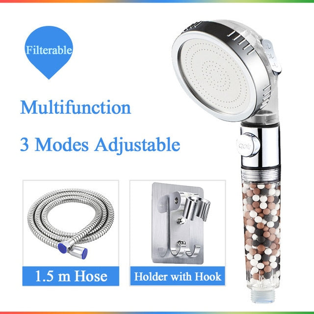 Shower head with fIlitration/stop button 3 Modes and Filter balls / Buy 4 get 1 FREE / Enter Code 0HMG0MQAHKKV / Free Shipping