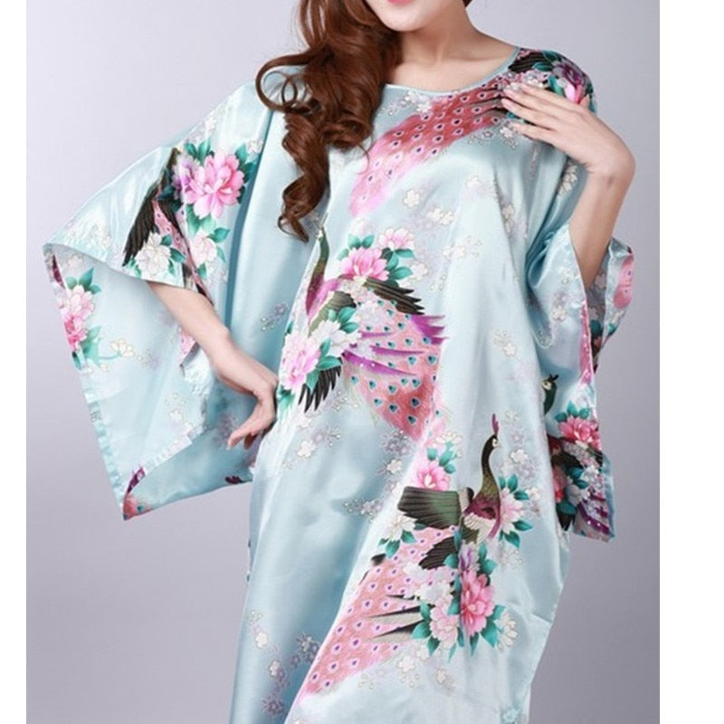 New Arrival Ladies Light Blue Silk Rayon Nightwear Summer Lounge / Beach Robe / FREE Shipping
