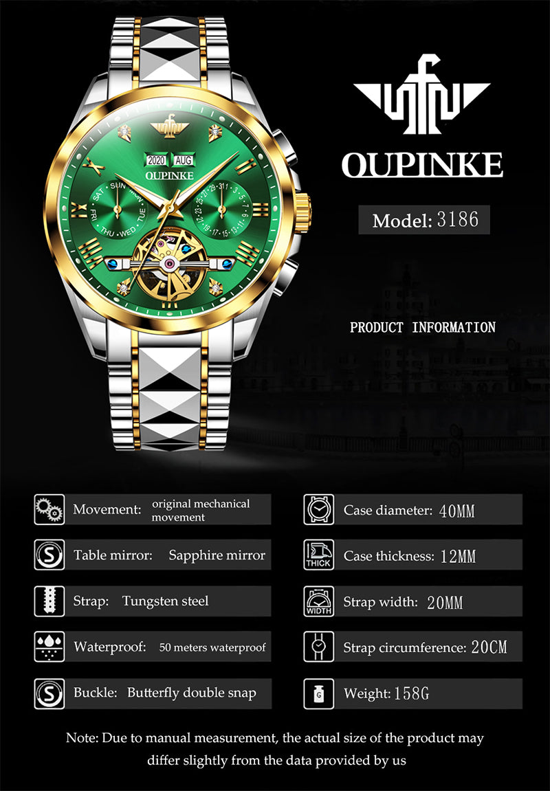 Swiss OUPINKE Top Brand Luxury business Men's Wrist Watch Stainless Steel Waterproof