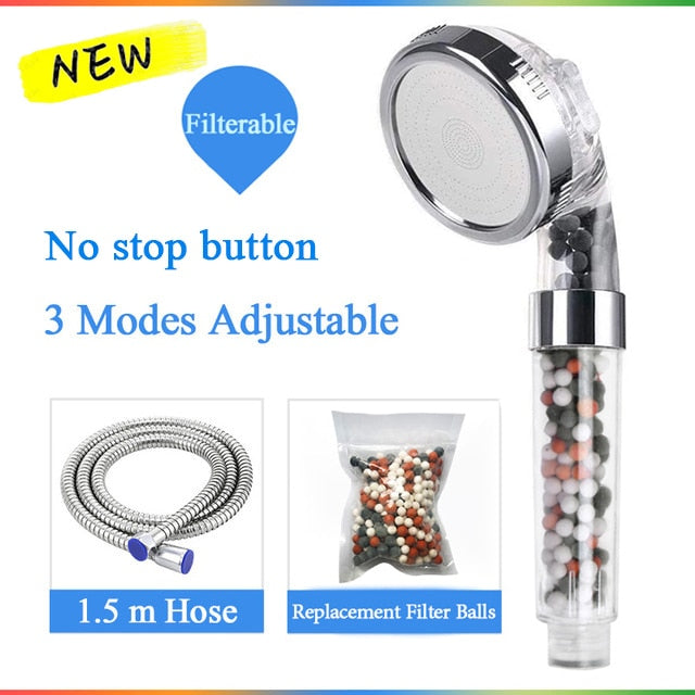 Shower head with fIlitration/stop button 3 Modes and Filter balls / Buy 4 get 1 FREE / Enter Code 0HMG0MQAHKKV / Free Shipping