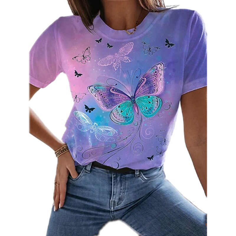 Ladies Beautiful Butterfly print designs casual blouse t-shirt top / FREE Shipping
