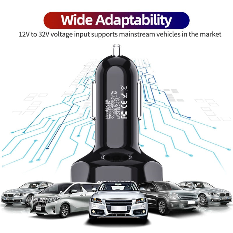 USLION 4Port USB Phone Car Charger Adapter LED Display Fast Charge-Free Shipping