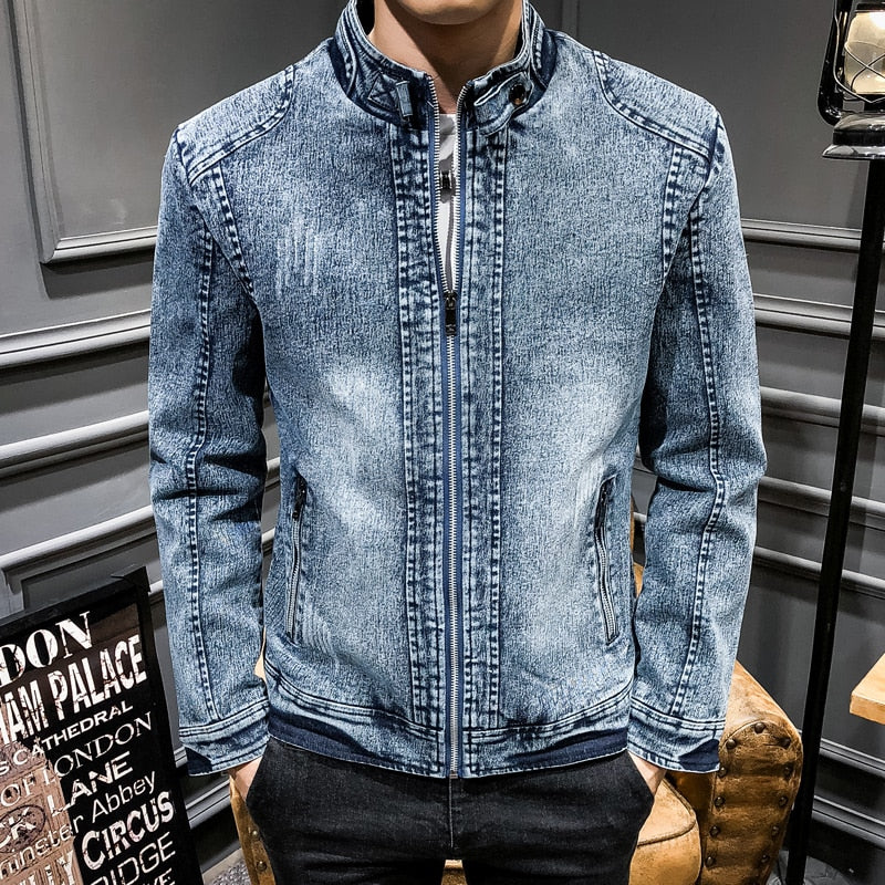 Men's 100% Cotton Fleece Denim Jeans Jacket comfortable and warm / FREE Shipping