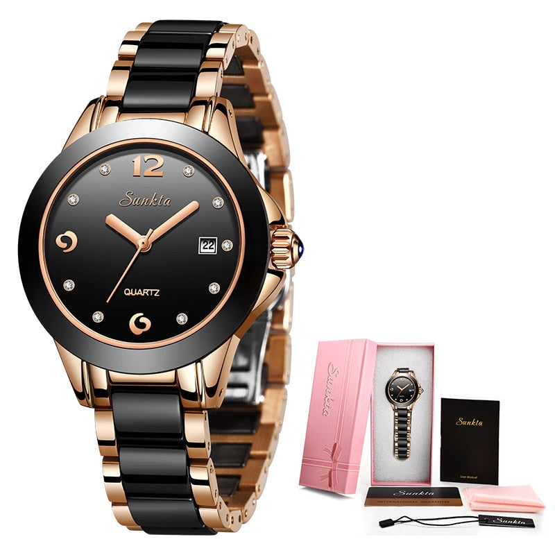 SUNKTA beautiful elegant Top Brand Watches for Women / Waterproof / Diamonds / Quartz Clock