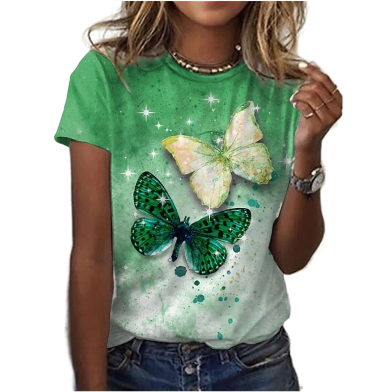 Ladies Beautiful Butterfly print designs casual blouse t-shirt top / FREE Shipping
