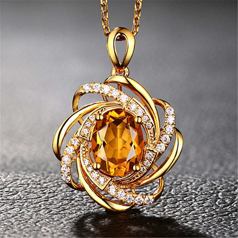 Women's Topaz Pendant - elegant necklace Real 18K Gold 2 Carats / FREE Shipping