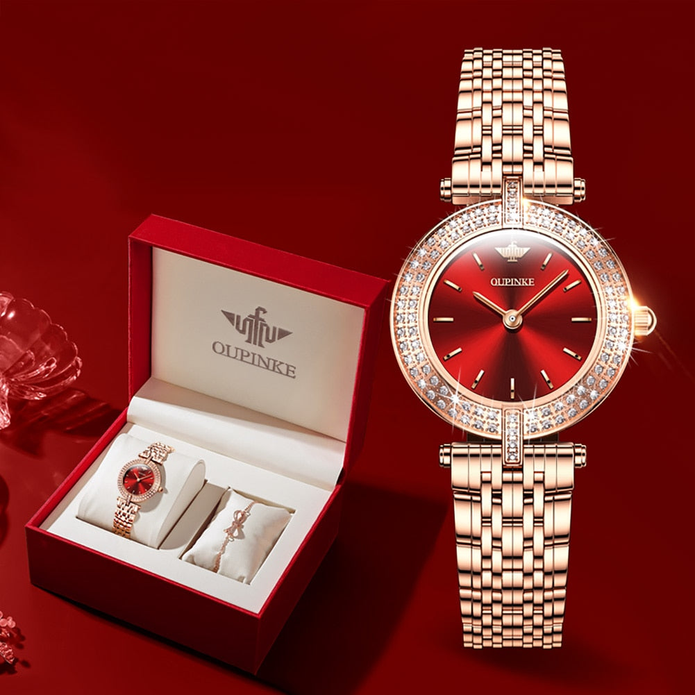 Swiss OUPINKE beautiful/elegant Top Swiss Sapphire Mirror Alloy Quartz Ladies Wrist watch