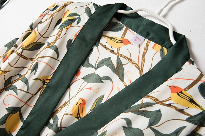 Ladies Intimate Lingerie Sexy Robe / Kimono / soft Satin Print Flowers / FREE Shipping
