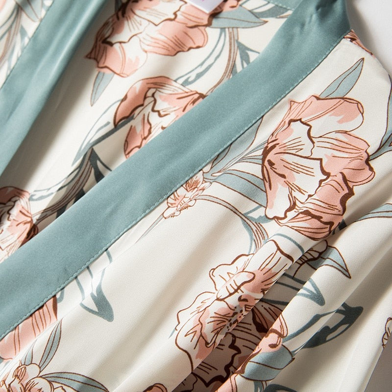 Ladies Intimate Lingerie Sexy Robe / Kimono / soft Satin Print Flowers / FREE Shipping
