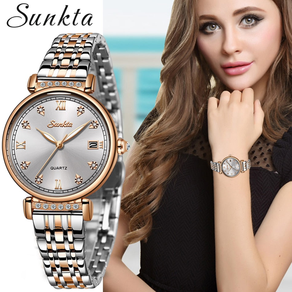 SUNKTA beautiful elegant New Rose Gold watches for Women - Quartz / FREE Shipping