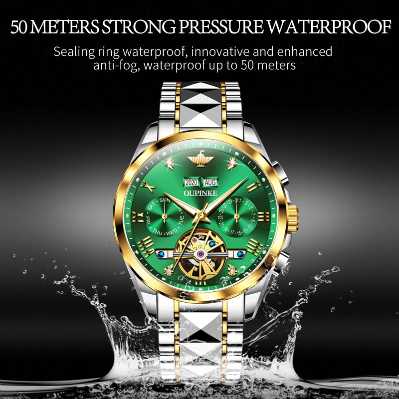 Swiss OUPINKE Top Brand Luxury business Men's Wrist Watch Stainless Steel Waterproof