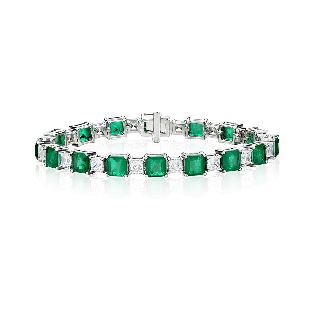 Beautiful 925 Sterling Silver Emerald Diamond tennis Bracelet for Women / Free Shipping