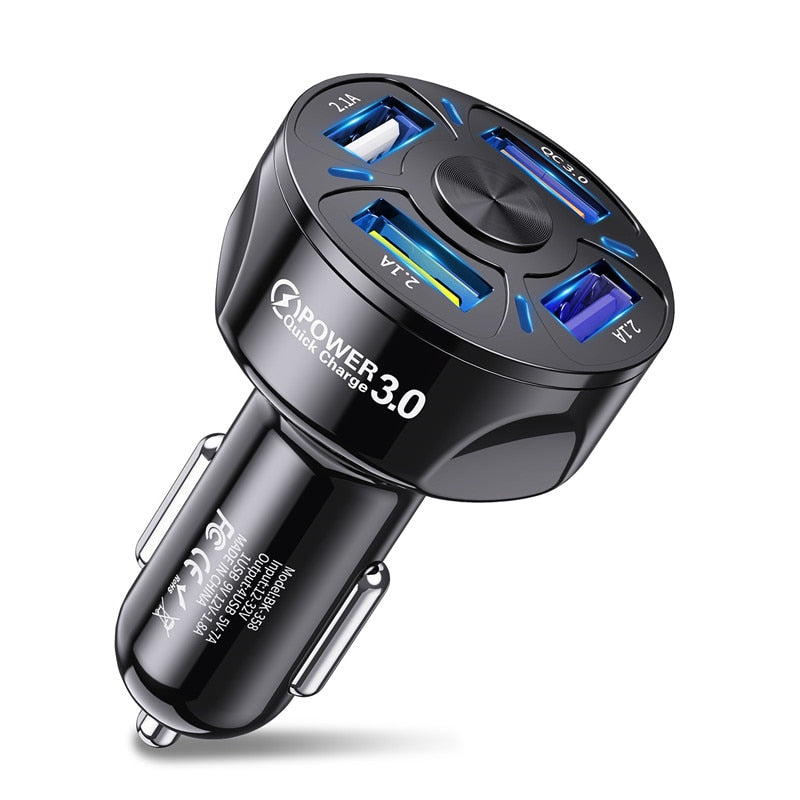 USLION 4Port USB Phone Car Charger Adapter LED Display Fast Charge-Free Shipping