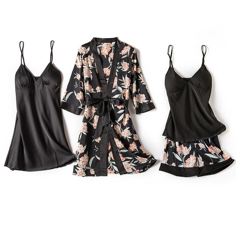 Ladies Intimate Lingerie Sexy Robe / Kimono / soft Satin Print Flowers / FREE Shipping