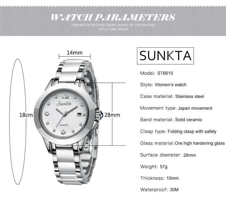 SUNKTA beautiful elegant Top Brand Watches for Women / Waterproof / Diamonds / Quartz Clock